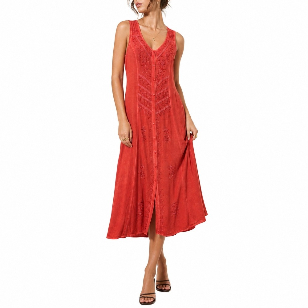 Vtg METROPOLITAN Bohemian Embroidered Flowy Midi Dress. Size Medium